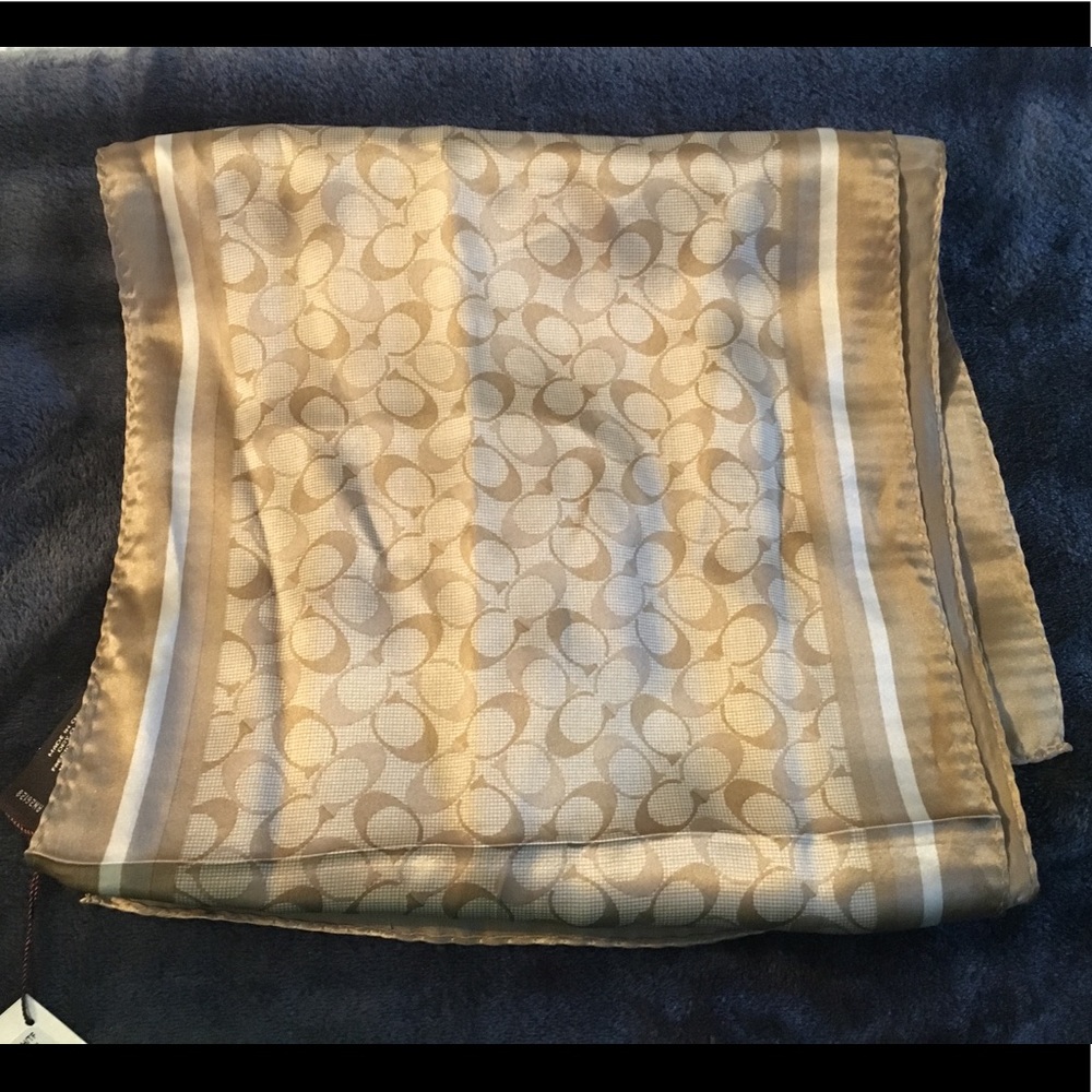 Coach Oblong Silk Khaki/Toffee Scarf